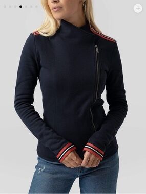 Saint & Sofia Womens Navy Asymmetrical Zip Jacket 100% Organic cotton